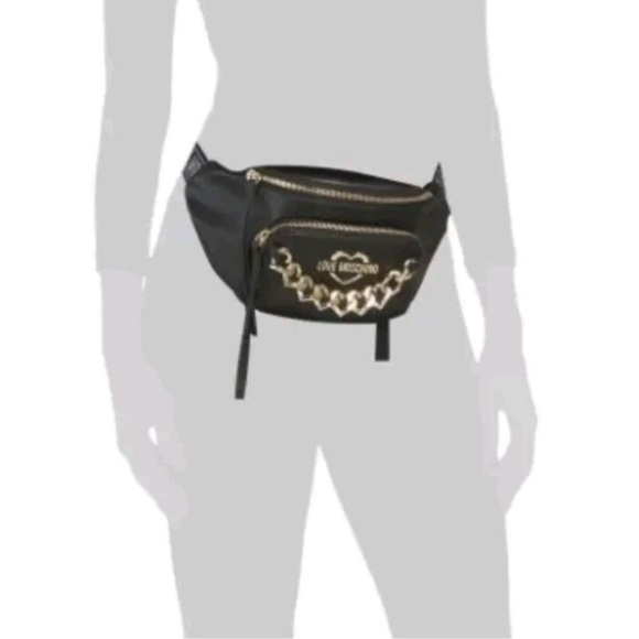 NEW Love Moschino Heart Chain Trim Black Belt Bag - Picture 4 of 11